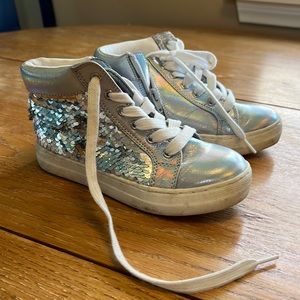 Cat and Jack size one youth zipper high top sequin shoes